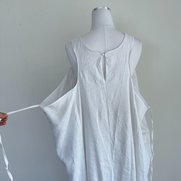White Linen Maxi Dress 3XL Draped Sleeveless Lagenlook Maternity Minimalist - Picture 6 of 9